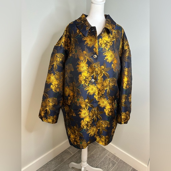 NWT Isaac Mizrahi Jacquard Floral Navy and gold Fleece Lined elegant jacket. 3X - Picture 5 of 17